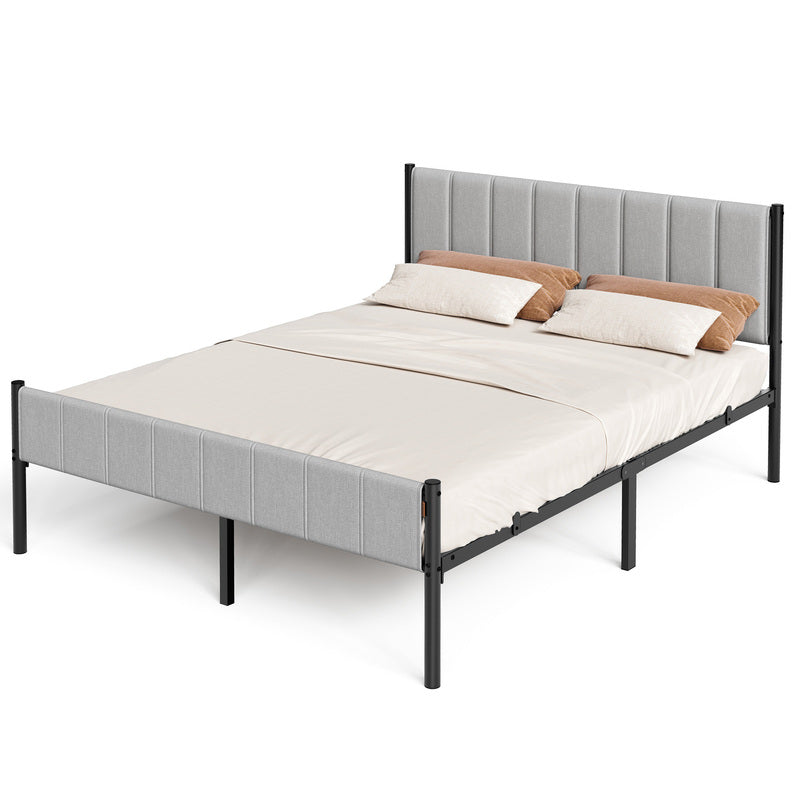 Struttura letto matrimoniale con testiera imbottita, facile da montare, doghe in acciaio, portata 500 kg, grigio