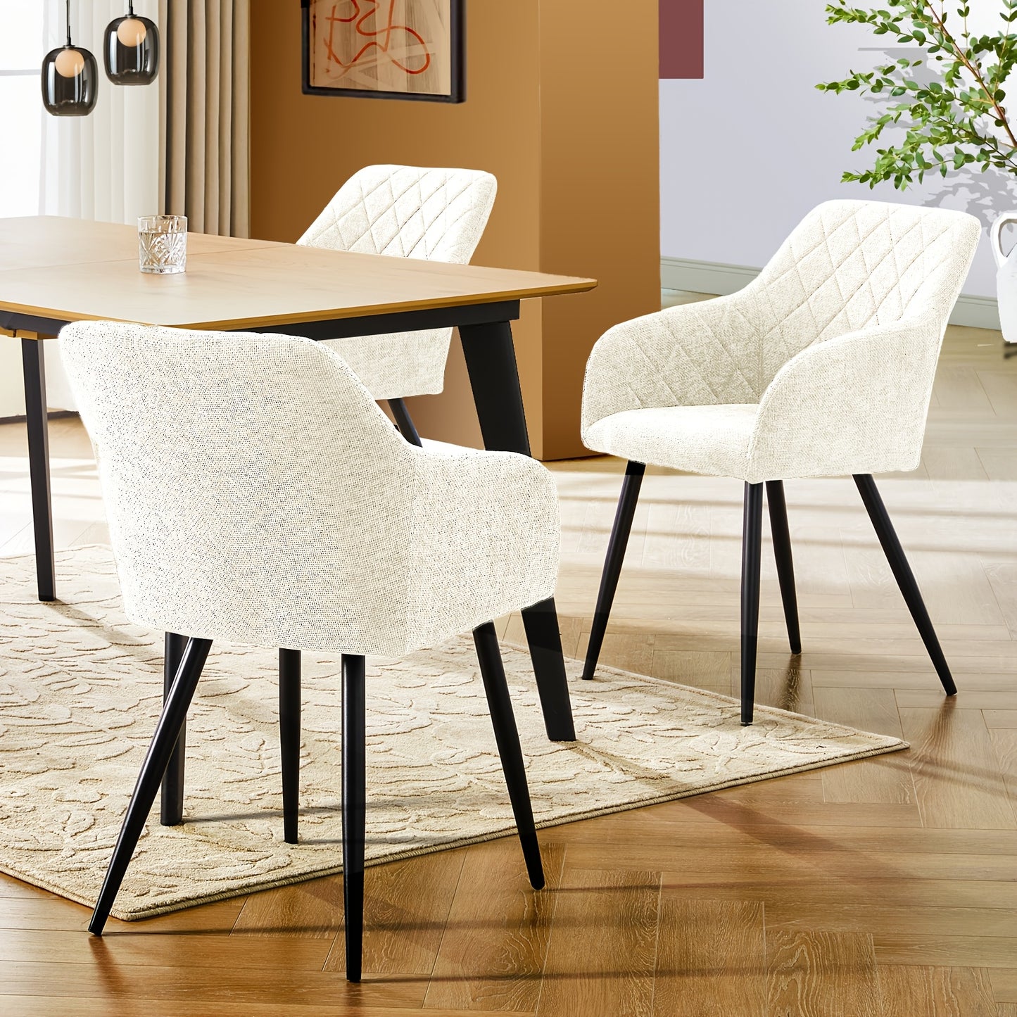 Set di 2 sedie da pranzo moderne in velluto/bancale, sedie da relax con schienale imbottito, braccioli e gambe in metallo, sedie angolari per cucina, soggiorno, ufficio domestico, reception