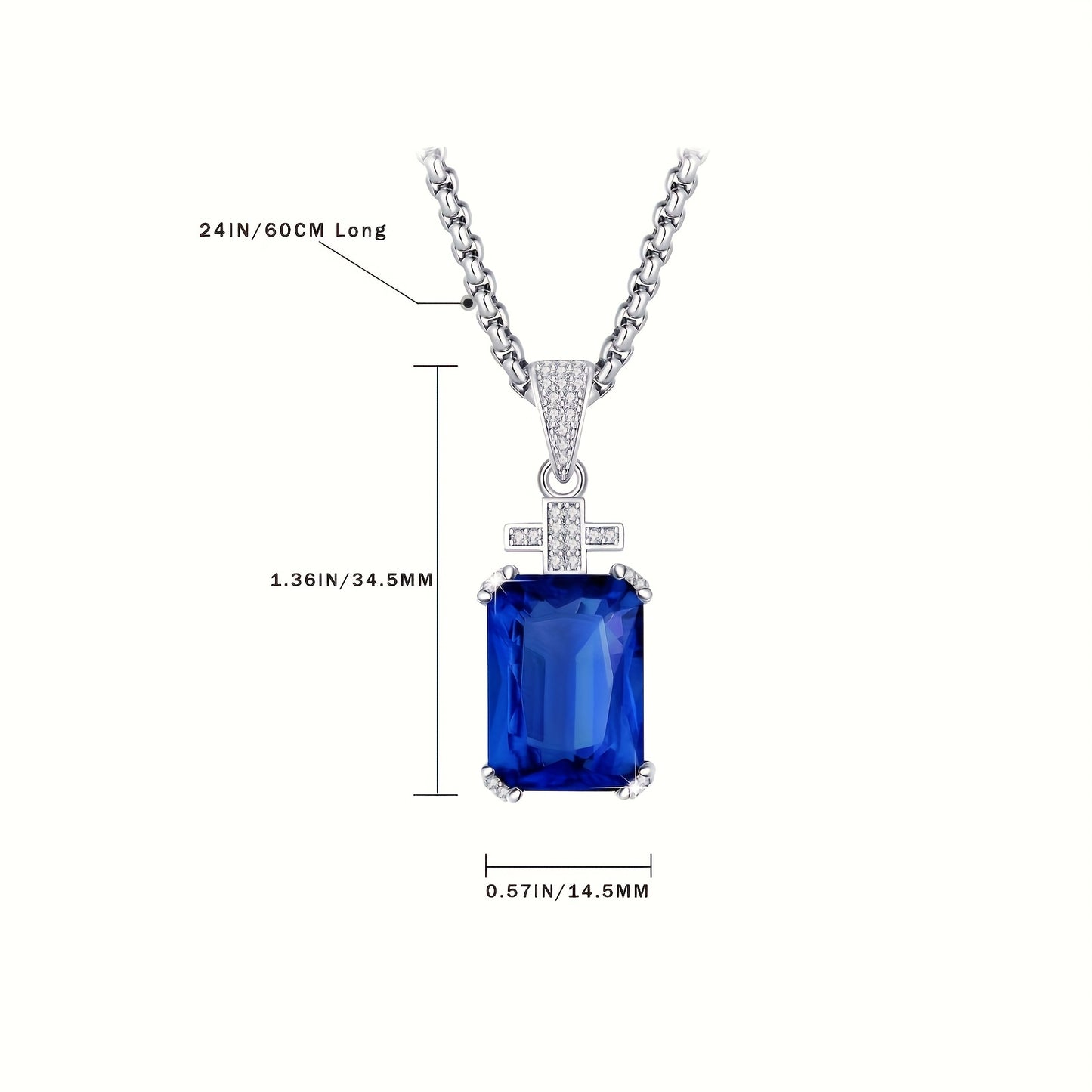 Collana a croce da uomo di alta qualità | Ciondolo con zaffiro cubico taglio gemma sintetica da 17,5CT | Catena in acciaio inossidabile 304L da 60,96 cm | Regalo di lusso per lui