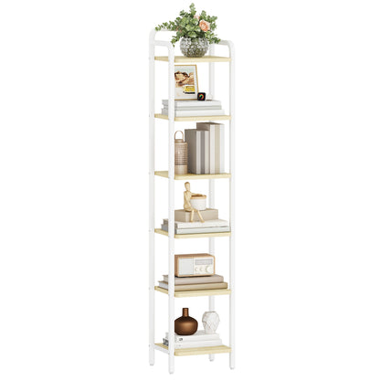 Libreria, Scaffale, Scaffale a Piedi, Libreria Stretta, Scaffale Angolare Industriale, Scaffale Sottile per Ufficio Domestico, Soggiorno, Camera da Letto, Cucina, 6 Ripiani Vintage Marrone-Nero