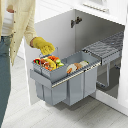 Bidone della Spazzatura Integrato per Cucina, Bidone Estendibile con Rotaie Telescopiche da Sotto Mobile, Grigio
