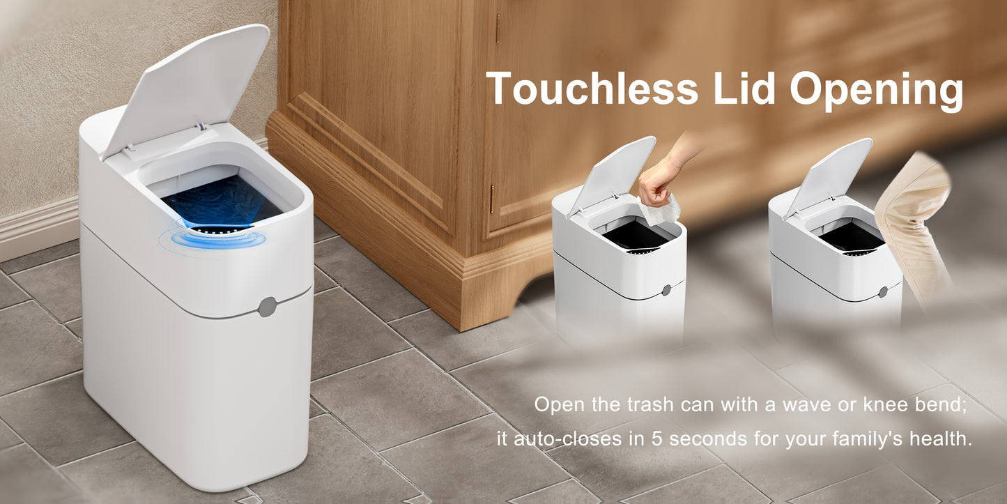 Cestino Sensore Piccolo per Bagno, Bianco con Coperchio, Cestino Intelligente per Bagno, Prodotti per la Casa, Consigliato per Cucina, Bagno, Camera da Letto
