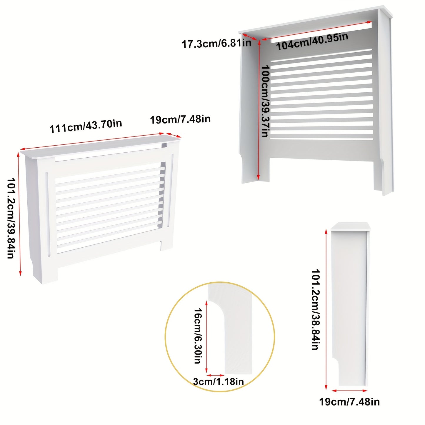 Copertura Radiatore Alta Mobile in Legno Altezza Interna 100Cm Coperture Riscaldatore Bianche Scolli Moderni Scaffale Radiatore Alto MDF Spesso Mobile in Legno Cucina Camera da Letto per Soggiorno