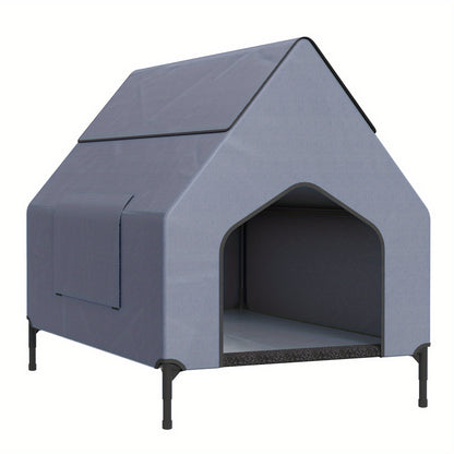 Casina per Cani Grigia con Porta e Finestra, Adatta per Uso Interno/Esterno