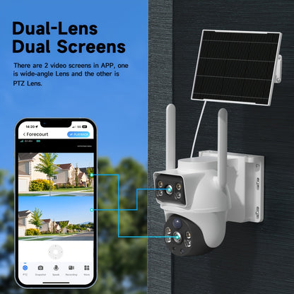 Telecamera esterna con doppia lente da 8MP, WiFi, visione 360°, visione notturna a colori, audio bidirezionale, rilevamento di movimento PIR, notifiche push di allarme, - Adatta per sistema di sorveglianza aziendale