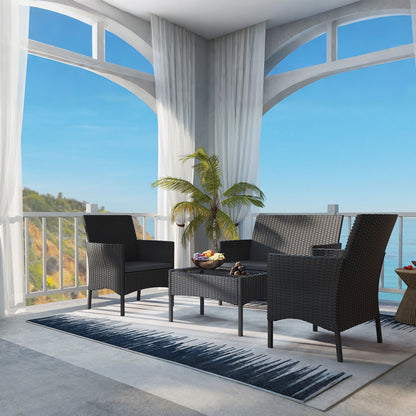 Mobili da giardino in rattan poli per balcone - set con divano a 2 posti, sedie singole e tavolo, cuscini imbottiti antracite - colorazione lounge (cuscini imbottiti antracite)