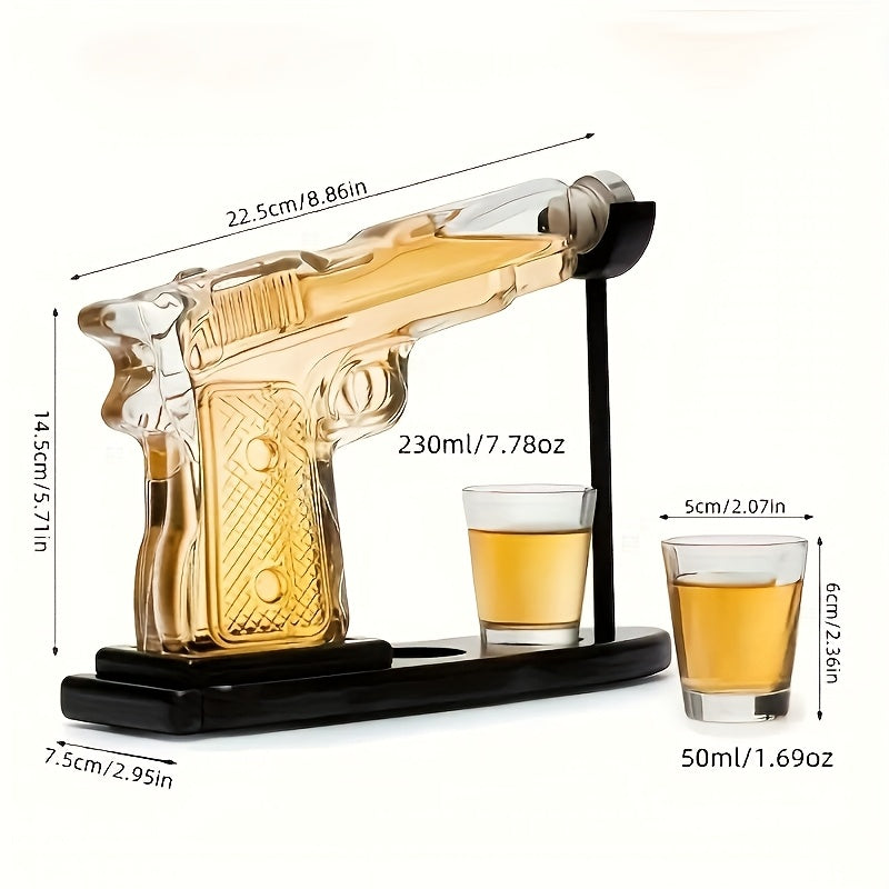 Set, caraffa da whisky da 230 ml/7.78 oz e due bicchieri da vino rosso da 50 ml/1.69 oz con base in legno, set pistola per whisky e vino, combinazione di caraffe in vetro, shaker da cocktail originale, regalo per fidanzato, papà o fratello