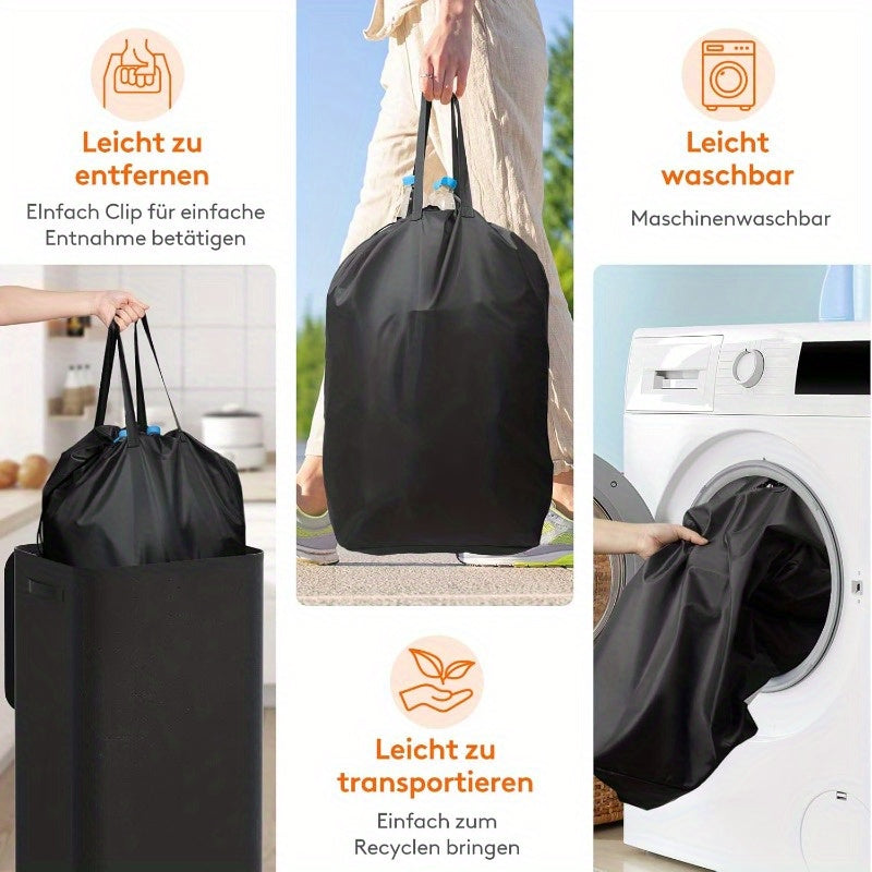 Contenitore Pieghevole in Tela da 100L con Coperchio per Raccolta Bottiglie di Deposito - Grande Contenitore Rettangolare per Riciclaggio per Cucina, Casa, Ufficio - Bidoni Neri Resistenti per Vetro e Plastica Vuoti