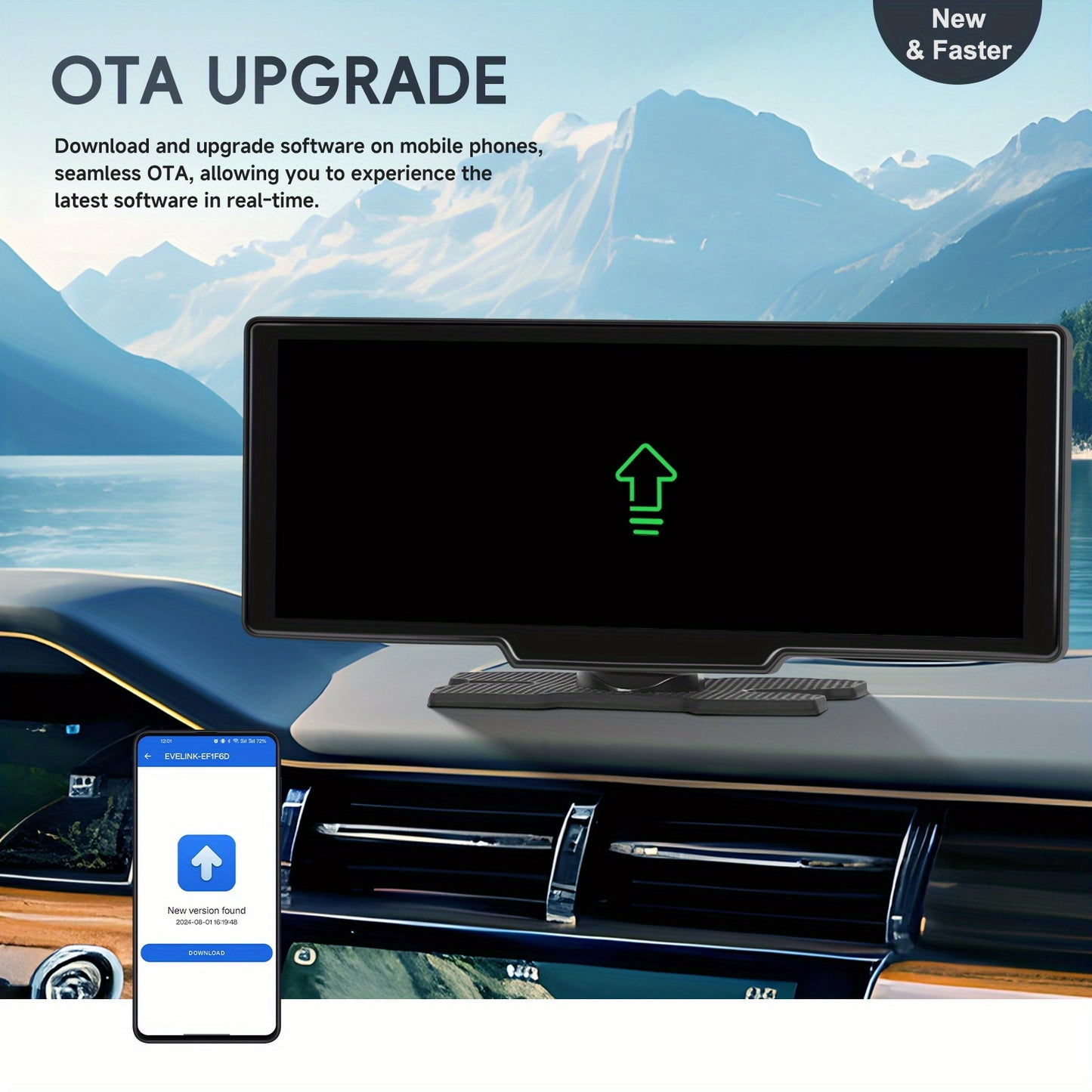 Display Interattivi con Touch Screen Versione Aggiornata 10.26 Pollici Stereo Auto Portatile Wireless Carplay per Auto con Carplay e per Android Auto con Mirror Link/ Telecamera di Retromarcia/ Wireless/ Navigazione/ AUX per Tutti i Veicoli
