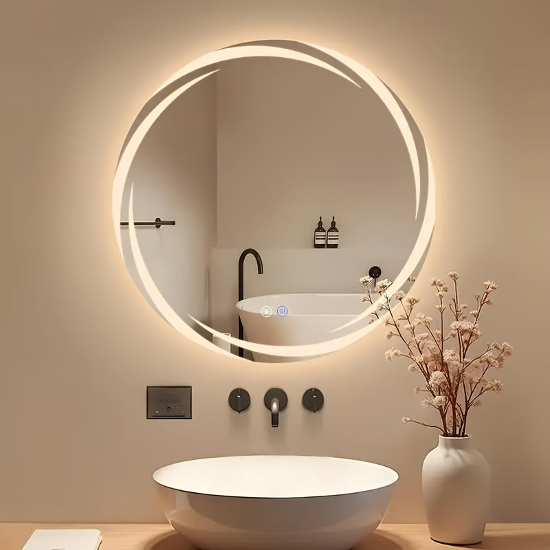 Specchio da Bagno Intelligente a Parete 60cm Diametro, LED Regolabile, Antiscivolo, Luce Fredda e Calda Cambiante, Specchio da Trucco a Parete, Specchio da Bagno, Hotel, Bagno, Specchio Decorativo