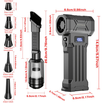 Ventilatore Turbo Violento, 140000RPM Senza Spazzole Wireless Portatile con Display Digitale Ricarica USB-C Potente Ventola Pulitore di Polvere per Auto pz Ventola da Esterno (Kit Aspirapolvere Opzionale)