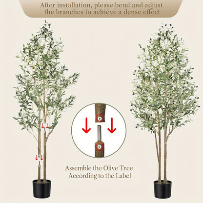 Albero di ulivo artificiale di 120/150/180/210 cm di altezza con frutti realistici e tronco in legno naturale, perfetto per l'arredamento moderno di casa, ufficio e soggiorno