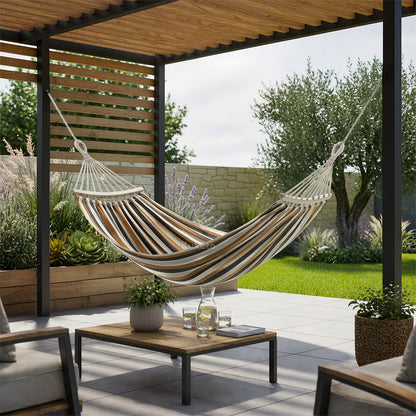Kuketo - Amaca da giardino XXL per 2 persone 260x150 cm con asta in legno, amaca da viaggio con copertura per balcone, terrazza, giardino, orto, materiale durevole in cotone-poliestere, amaca stabile e robusta per relax, campeggio, viaggio, altalena da gi