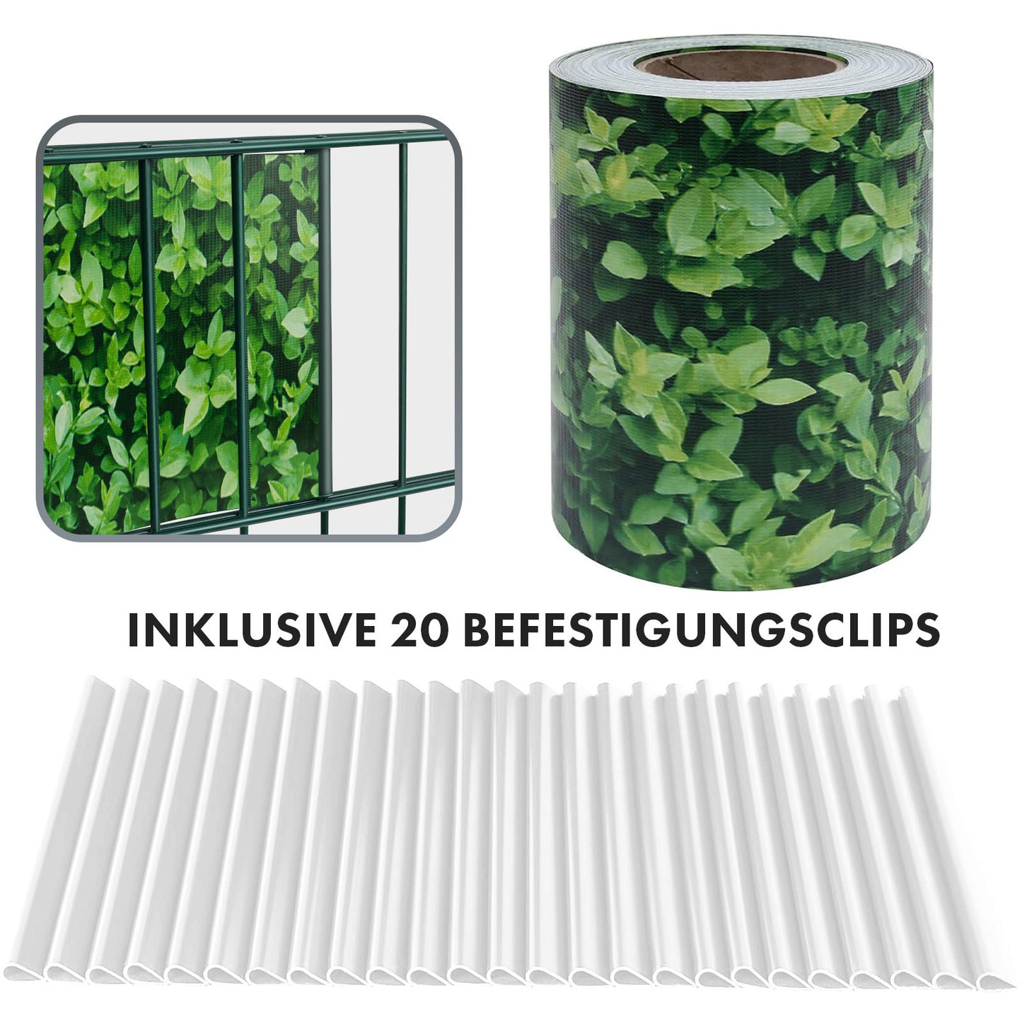 Striscia PVC per Privacy per Recinzione a Doppio Filo – Rotolo da 35m, Altezza 19cm, Include 20 Clip, Disponibile in 3 Colori e 4 Design