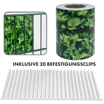 Striscia PVC per Privacy per Recinzione a Doppio Filo – Rotolo da 35m, Altezza 19cm, Include 20 Clip, Disponibile in 3 Colori e 4 Design