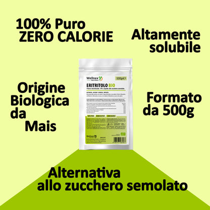 Eritritolo Biologico Puro - Eritritolo in polvere, Alternativa allo Zucchero | Dolcificante zero calorie | Wellnex Nutrition