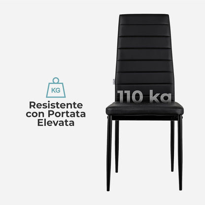 Baroni Home Set di 4 Sedie da Pranzo con Schienale Alto e Seduta Ergonomica con Cuciture Decorative, Sedie Eleganti Imbottite in Ecopelle o velluto con Struttura in Acciaio, 40X48X96 cm