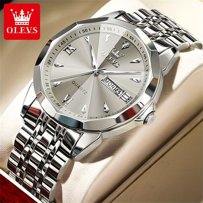 OLEVS Orologio da Uomo Classico Analogico Quarzo Cronografo Business Elegante Orologi con Strass di Lusso in Acciaio Inossidabile con Fase Lunare e Calendario Orologi da Uomo Relojes De Hombre Quadrante Blu/Nero/Bianco/Grigio
