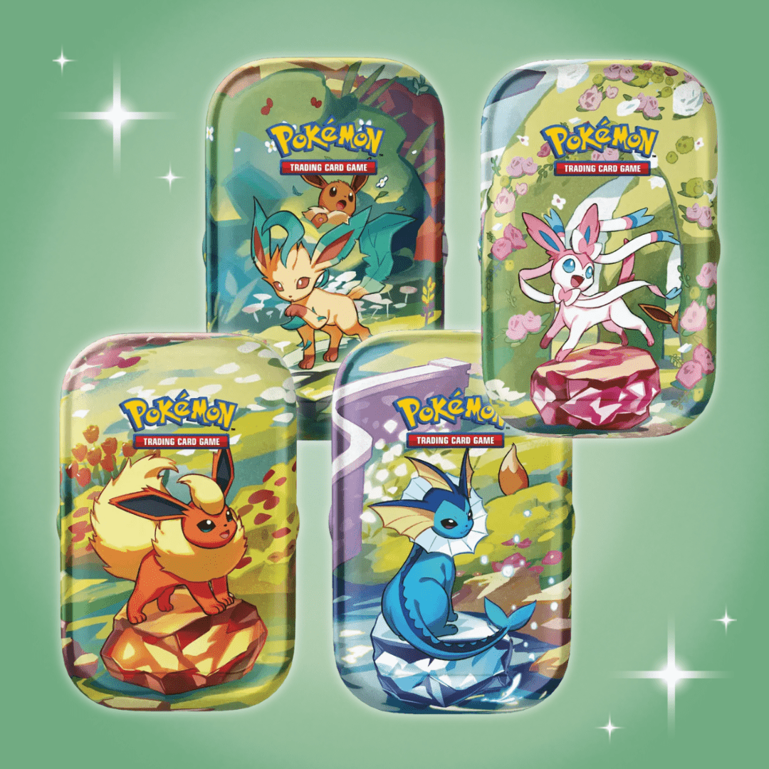 Pokémon – Evoluzioni Prismatiche Mini Lattina | 1 Versione Casuale di 8 | 2 Pacchetti Booster | Moneta Eevee