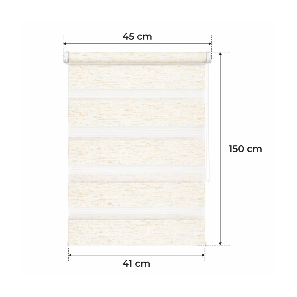 Tenda a Rullo Giorno & Notte - Beige Melange - 32 Misure - BOJANEK Giorno & Notte - Installazione Finestra Non Invasiva, Nessuna Foratura Richiesta, Regolazione a Catena, Supporti Regolabili per Varie Spessori di Finestra, Design Moderno, Protezione dalla