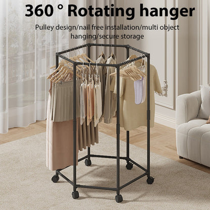 Stendibiancheria girevole esagonale con ruote - Gruccia da pavimento girevole a 360°, robusta struttura in metallo, design portatile salvaspazio per lavanderia, espositore per boutique e contenitore per la casa, appendiabiti, costruzione durevole con 2 sa