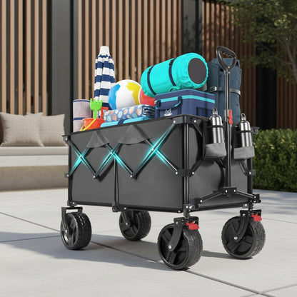 Carrello Pieghevole Pesante Fuoristrada 200L/ Capacità 330kg, Ruote in PU 17x10cm con Freni, Design Pieghevole a 4 Vie Brevettato, Telaio in Tela Durevole, Tela Verde/ Grigio-Blu/ Nero/ Antracite, GS- per Cantieri/ Campeggio, Carrello da Trasporto Profess