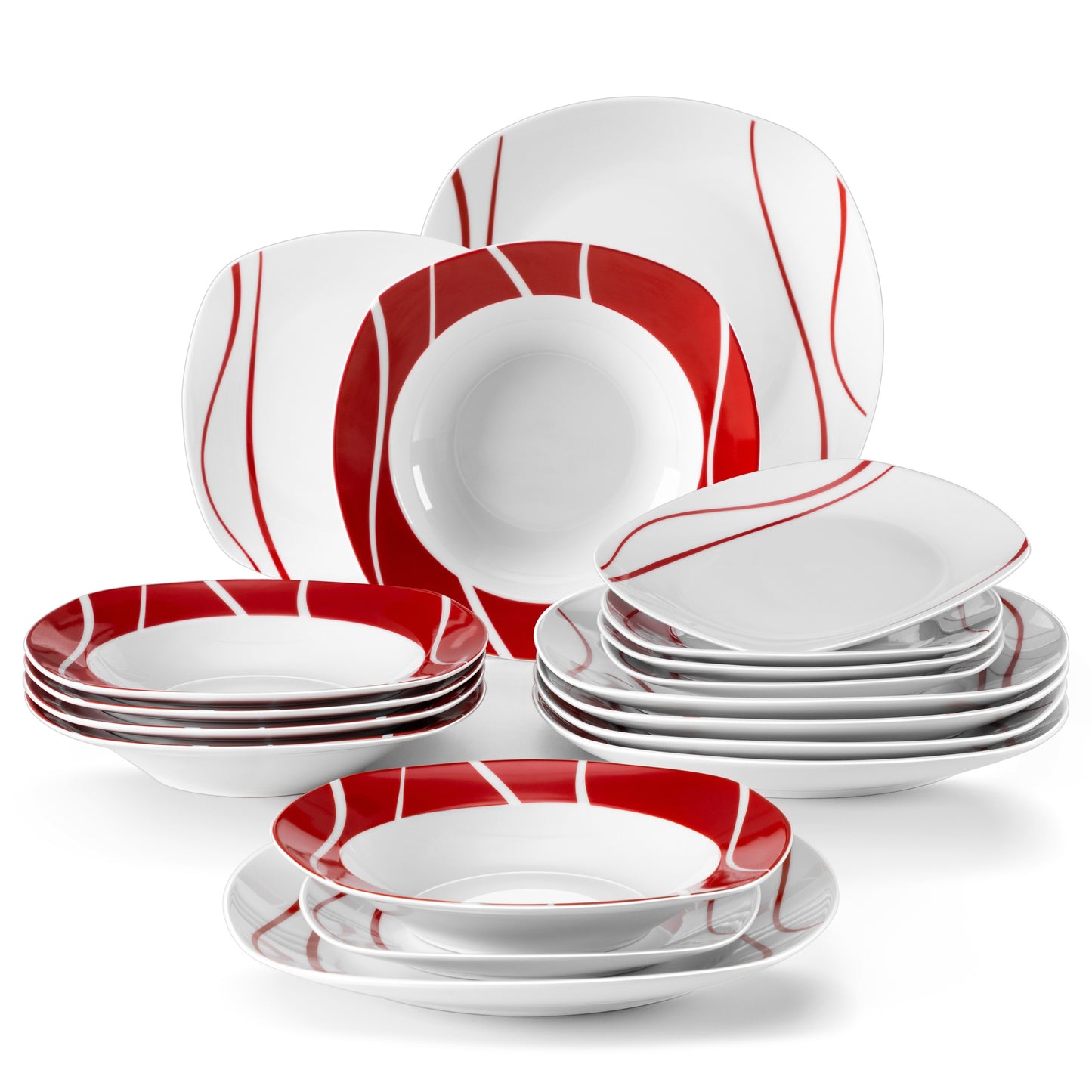 Set di stoviglie da porcellana da 18/30 pezzi per servizio da tavola, tazze, piattini, piattini da dessert, piatti piani, piatti fondi e piatti da portata, servizio da caffè