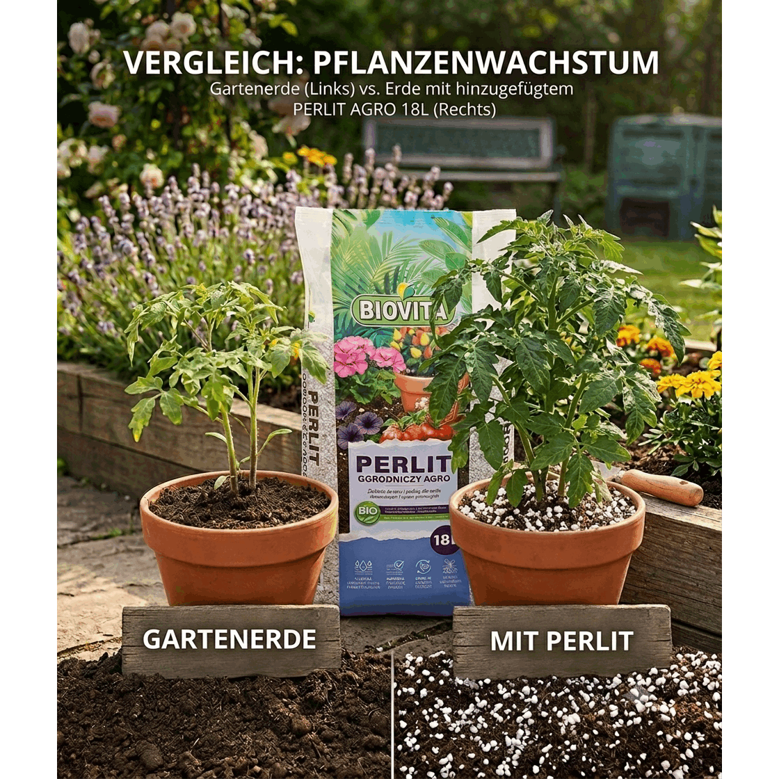 BIOVITA Perlite 10L - Perlite per Piante per il Miglioramento del Substrato del Terreno - 3-6mm - Miglioramento del Terreno - Substrato a Ritenzione Idrica - Ideale per Piante da Giardino e da Interno