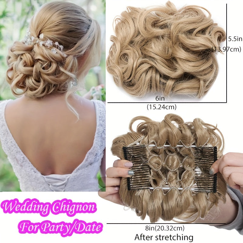 Chignon Elegante con Rosa e Pettine Floreale - Extension Ricci Sintetiche per Acconciature, Scrunchie Messy Updo in Ombre Nero/Marrone Balayage, Accessori per Capelli con Clip Facili da Applicare, Ideali per Matrimoni, Feste & Occasioni Speciali