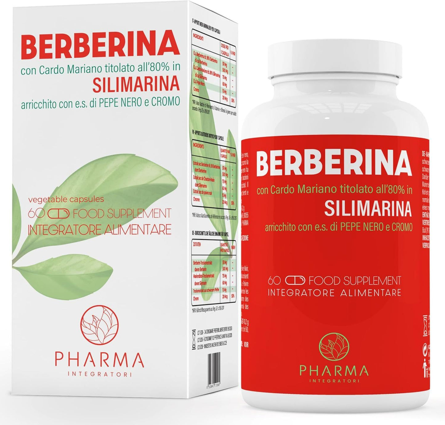 Berberina HCL 500 mg Integratore Naturale – Berberina 500mg con Silimarina, Pepe Nero, Cardo Mariano e Cromo - Integratore da 60 capsule (2 mesi) - Prodotto in Italia