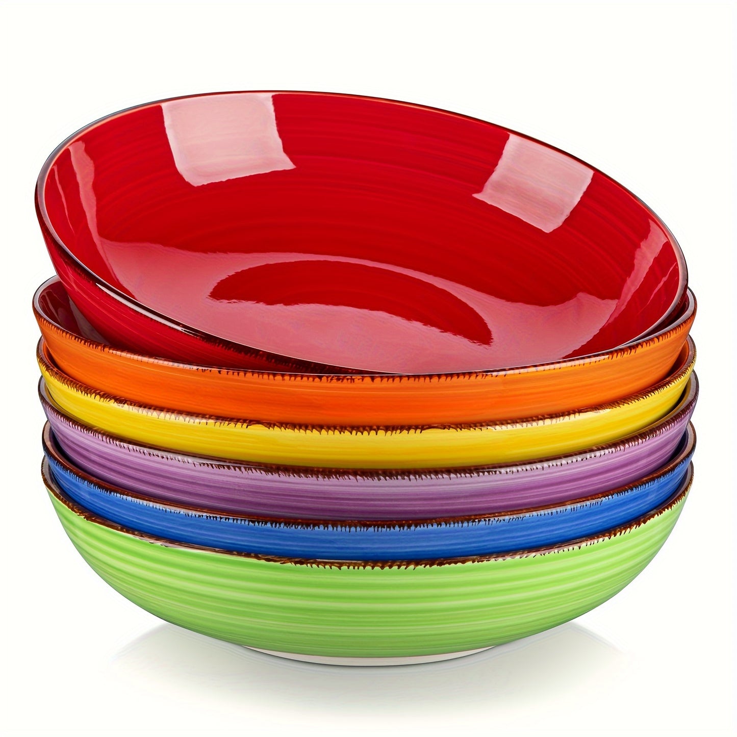 Set di 6 ciotole colorate in terracotta per pasta, ciascuna con una capacità di 1140 ml, perfette per servire zuppe