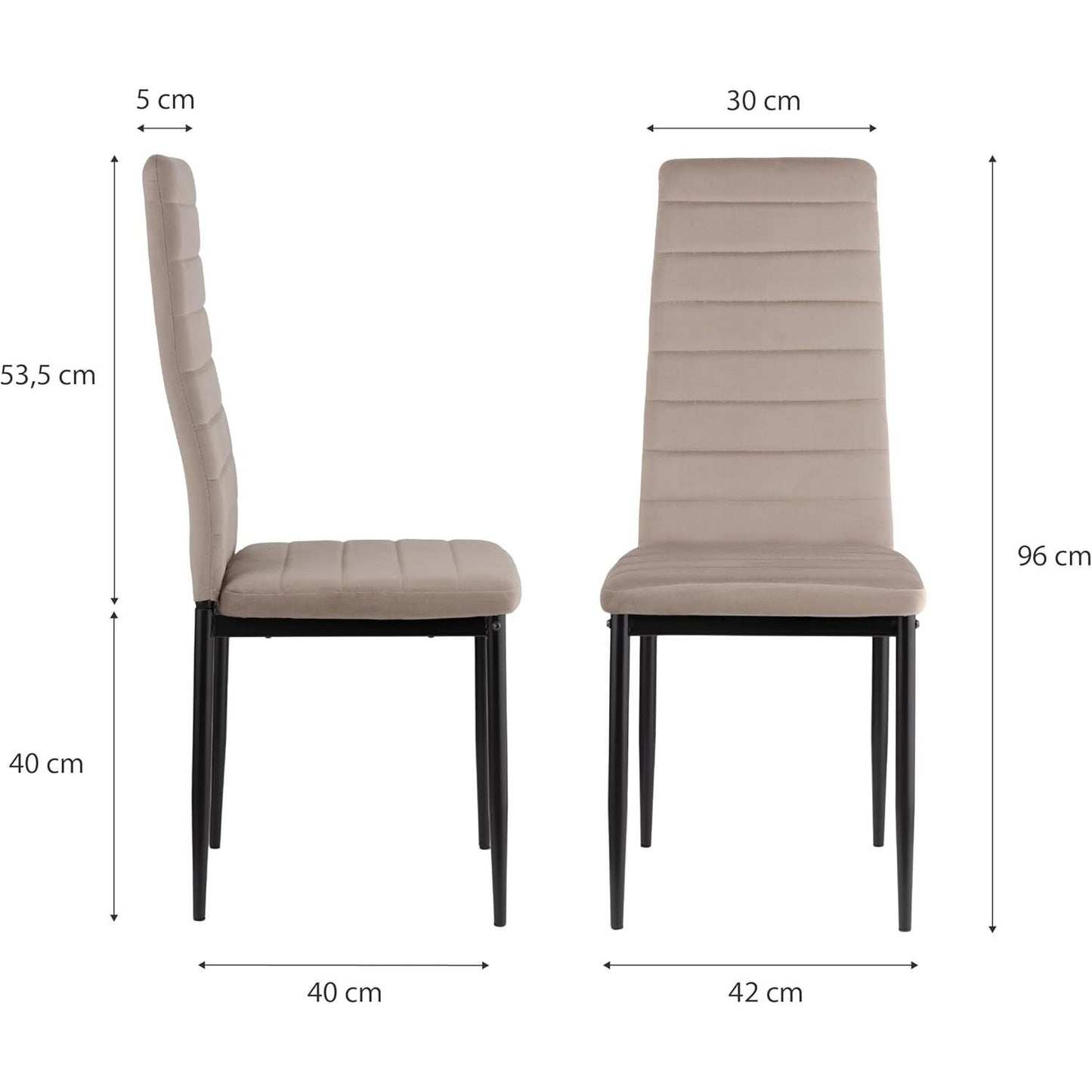 Baroni Home Set di 4 Sedie da Pranzo con Schienale Alto e Seduta Ergonomica con Cuciture Decorative, Sedie Eleganti Imbottite in Ecopelle o velluto con Struttura in Acciaio, 40X48X96 cm