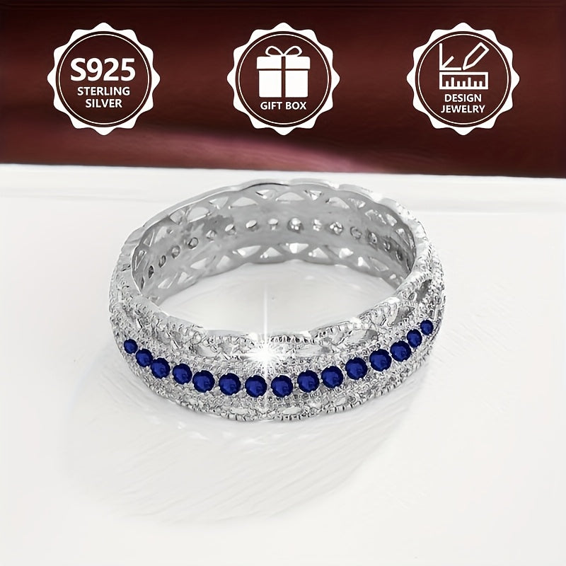Anello da donna alla moda in argento sterling 925, elegante e stiloso, intarsiato con zirconia sintetica, anello da donna di alto valore, adatto per viaggi di vacanza, uso quotidiano, un regalo commemorativo perfetto per amici, con confezione regalo