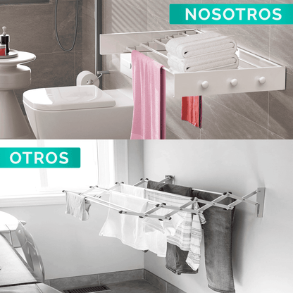 Stendibiancheria a muro retrattile e pieghevole RELAXTY, 80 cm | Stendibiancheria a muro pieghevoli per uso interno o esterno | Design compatto salvaspazio con capacità di 30 kg