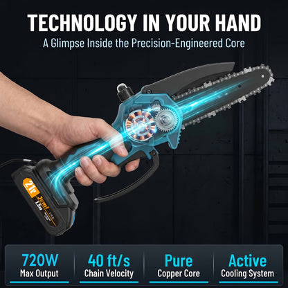 Jemi Tool 2025 Nuova Motosega Elettrica Senza Filo ad Alta Velocità da 6 Pollici Aggiornata, Sistema di Lubrificazione Automatica, Dotata di Batteria 1/2*1.5Ah, Catena 1/2, Adatta per il Taglio di Legno e Rami. Un Regalo Eccellente per Tuo Padre o Marito.