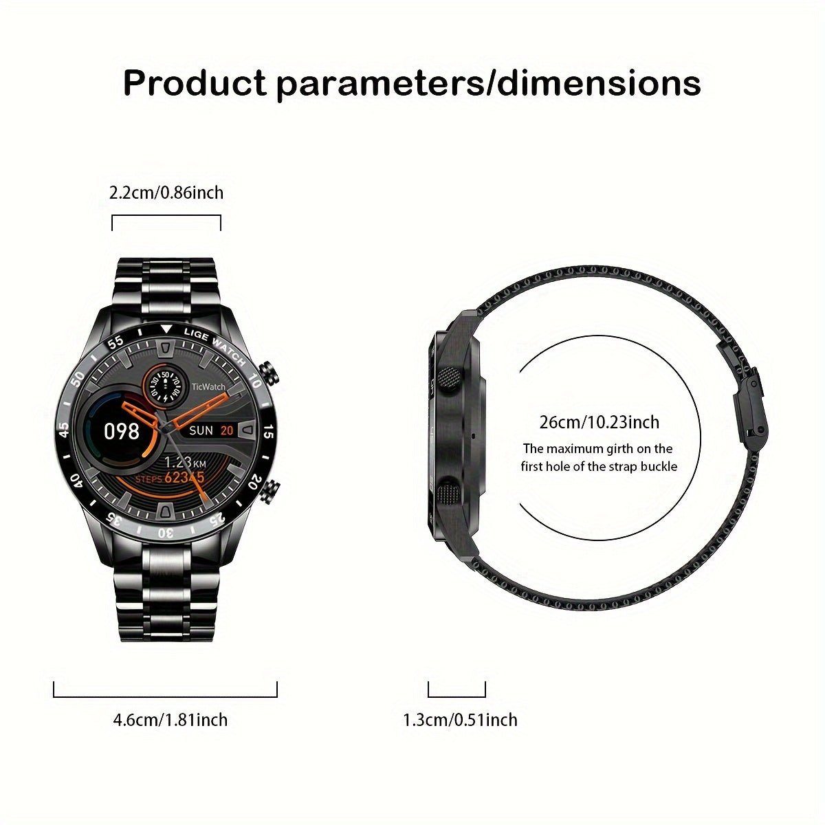 Orologio Intelligente LIGE con Schermo Touch Completo da 3,53 cm. Funzione di Controllo Musicale/Avviso Informazioni Chiamate/Conteggio Calorie. Orologi da Polso Sportivi Multifunzionali per Esterni per Android e iPhone. Adatto per Regali a Uomini