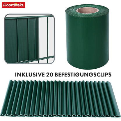Striscia PVC per Privacy per Recinzione a Doppio Filo – Rotolo da 35m, Altezza 19cm, Include 20 Clip, Disponibile in 3 Colori e 4 Design