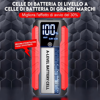 Avviatore di emergenza per auto KOPUO 6000A Peak 12V con display LCD e ricarica rapida, booster di batteria portatile per motori a benzina da 8,0L/diesel da 7,5L, kit di emergenza con torcia stroboscopica LED SOS per veicoli