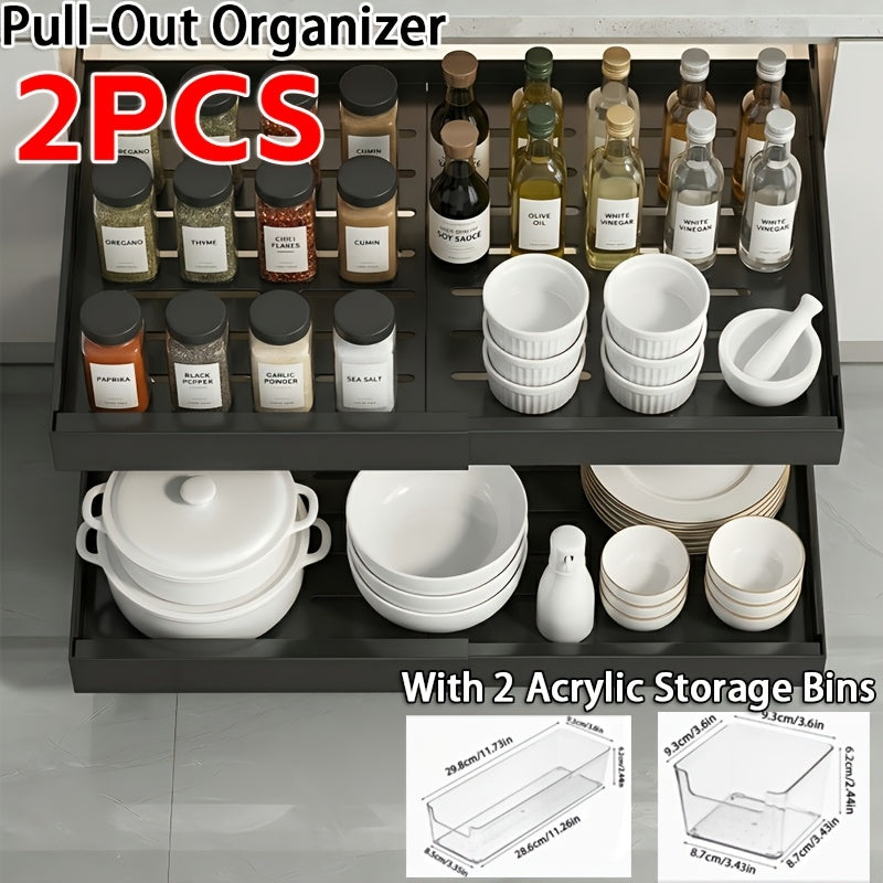 1 Confezione di organizer per mobili a scorrimento Heavy Duty - Larghezza espandibile da 32.0cm a 52.32cm, profondità 43,18cm, doppia montatura adesiva/trapano, contenitore multiuso per cucina, bagno, cassetti da garage, mobili da cucina