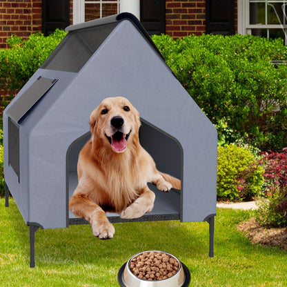 Casina per Cani Grigia con Porta e Finestra, Adatta per Uso Interno/Esterno