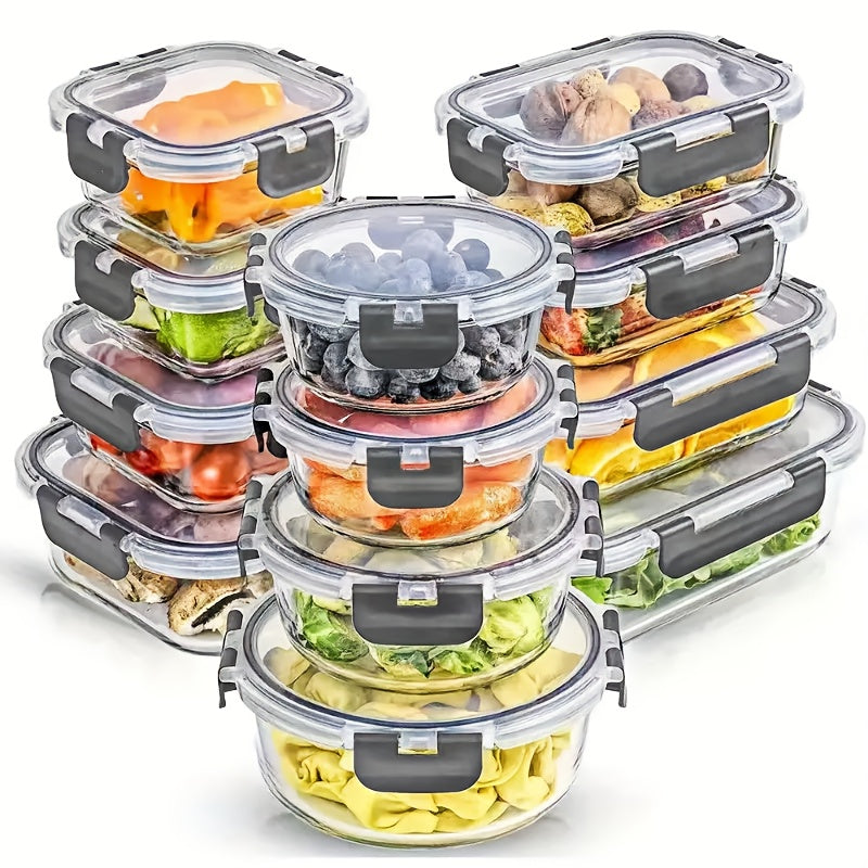 Un set di 24 contenitori in vetro con coperchi a tenuta stagna - barattoli in vetro, perfetti per cucinare, microonde e lavastoviglie - ideali per insalate, frutta, verdura, conservazione sigillata, angolati (12 contenitori, 12 coperchi)