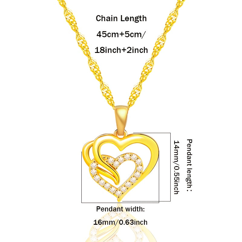 Collana pendente elegante in argento 925 per donna, con catena a onda unica e pendente a cuore in Zirconia sintetica scintillante, regalo perfetto per le feste e per le donne, confezionato in scatola regalo