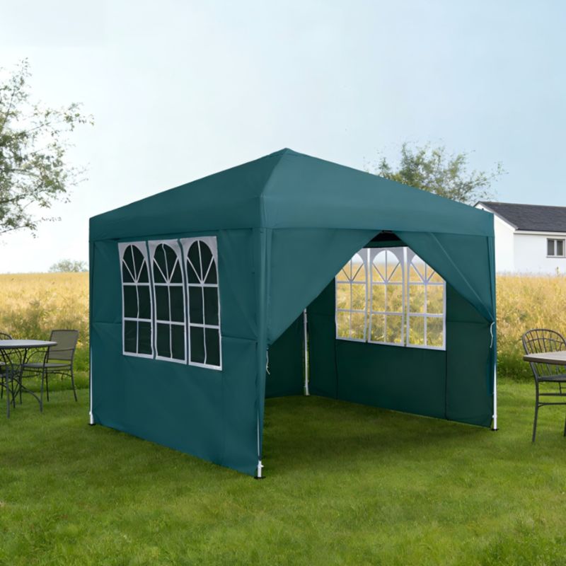 3x3m Gazebo Pieghevole con 4 Pannelli Laterali Rimovibili e Borsa da Trasporto - Tenda da Esterno per Giardino, Patio, Feste, Picnic, Campeggio - Antracite/Grigio Argento/Bianco/Verde Scuro