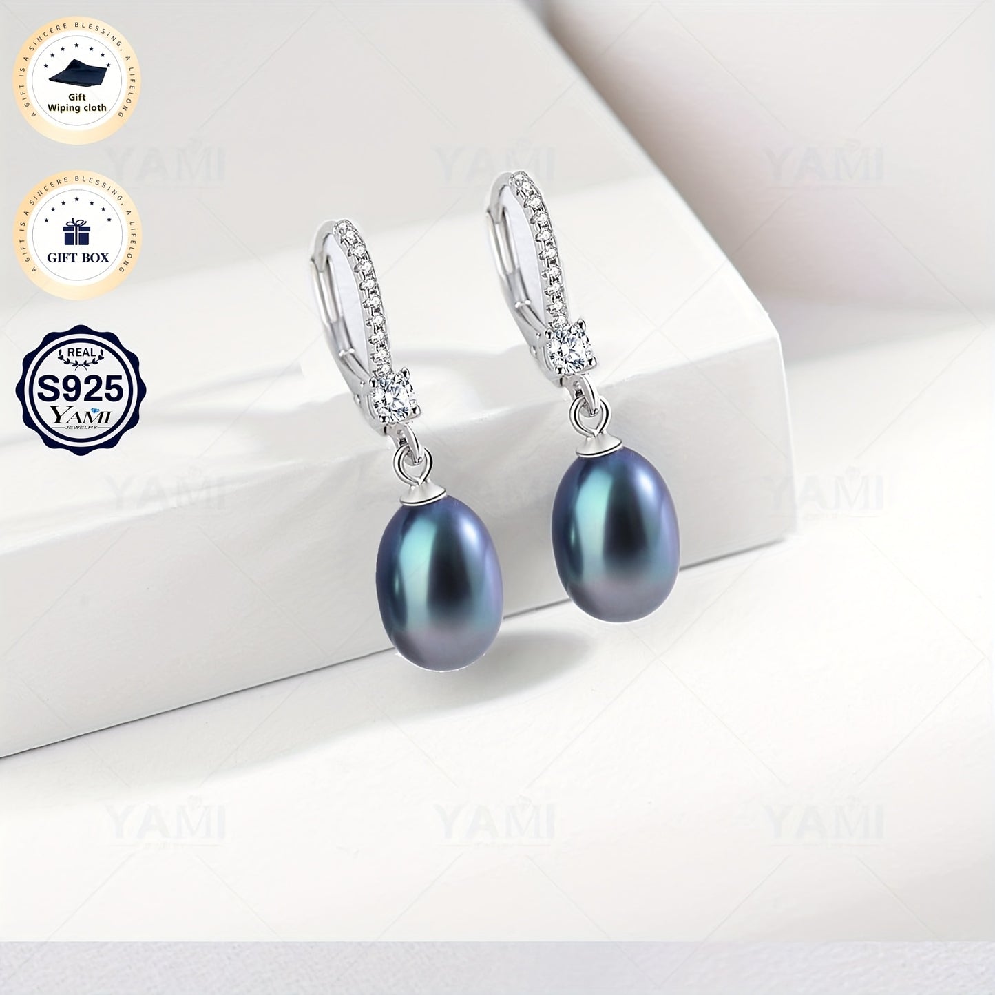 Set Scatola Regalo YAMI, Orecchini a Clip con Perle d'Acqua per Donna, Orecchini con Perle d'Acqua , Bianco/Viola/Nero Orecchini Ipoallergenici in Argento Sterling 925, Adatti come Gioielli Regalo per Donna per Ogni Occasione, Regali di Compleanno, Regali
