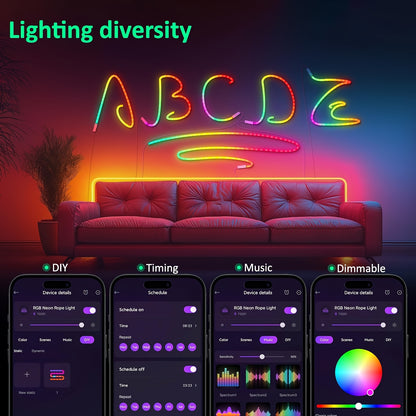 30m/20m/15m/10m/5m Striscia LED RGB Neon con Sincronizzazione Musicale, Striscia Luminosa Flessibile 24V con App e Telecomando, Striscia Luminosa Esterna IP"67", Ideale per Camera da Letto, Stanza e Decorazioni Esterne
