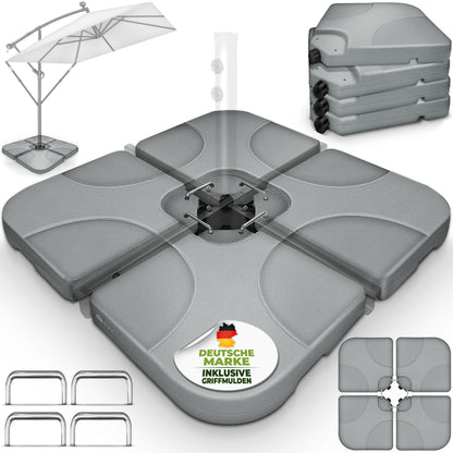 Tillvex® Supporti per Ombrelloni da Sole 60 Litri / 80 Kg - 4 Parti per Ombrellone con Semaforo Incluse Connettori in Metallo | Peso Ombrellone Riempibile con Acqua o Sabbia | Supporto per Ombrellone Resistente alle Intemperie per Balcone Esterno, Terrazz