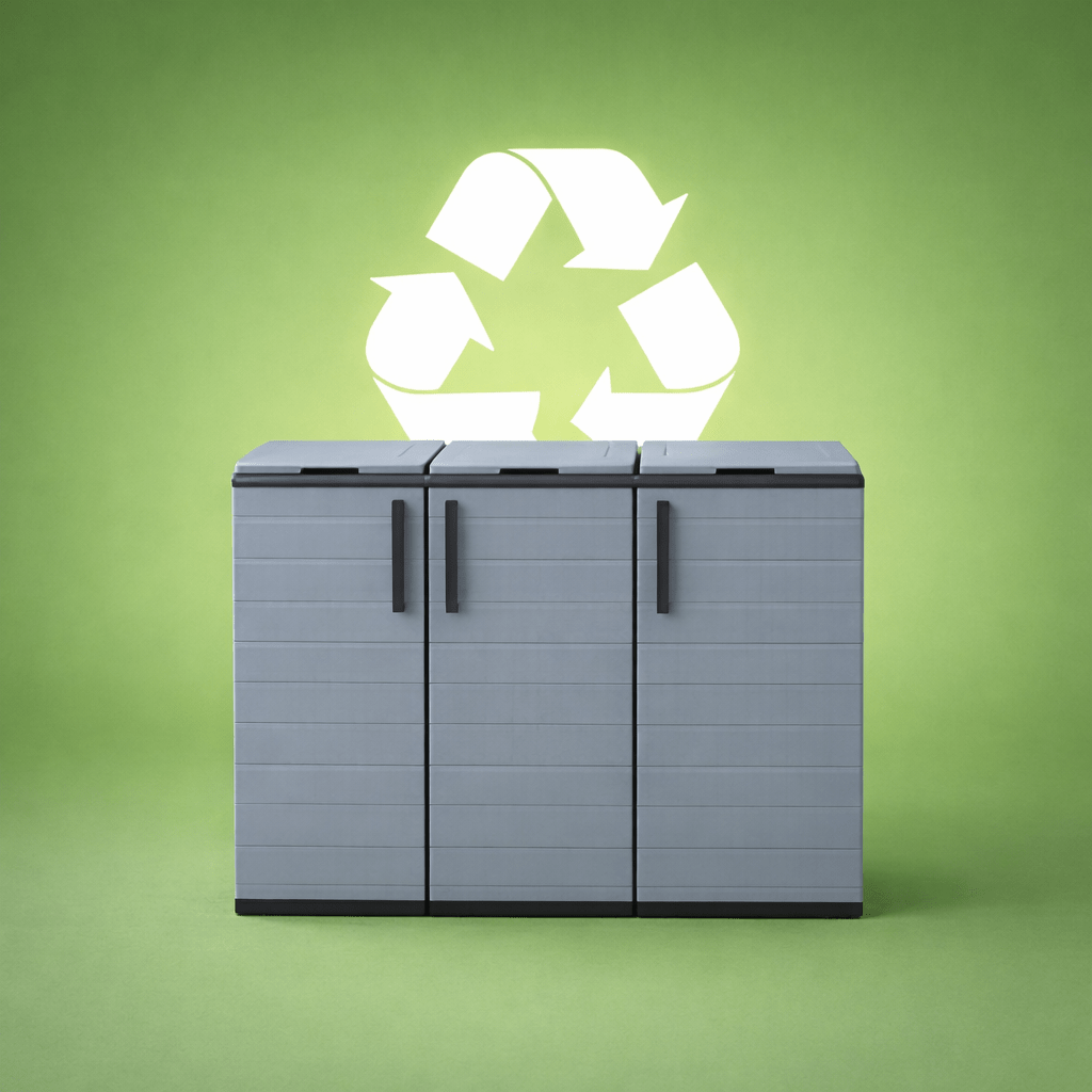 Buystar Mobile Raccolta Differenziata 300L con 3 Scomparti – Armadio Pattumiera Basso in Plastica Riciclabile con Coperchi, Anelli Portasacco – Contenitore Rifiuti con Ante e Cerniere in Acciaio – Uso Interno ed Esterno – 102x37xH84 cm
