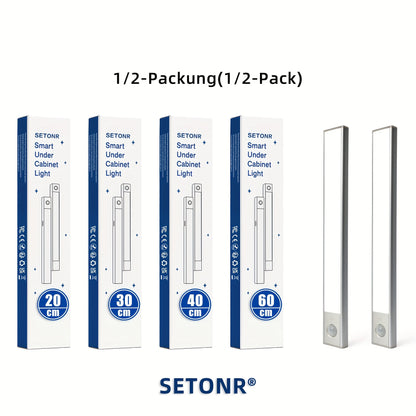 Luci a LED sottopensile Setonr con involucro in lega di alluminio, luce a sensore di movimento a batteria ricaricabile per uso interno, luci per armadio magnetiche dimmerabili, illuminazione senza fili sottopiano per cucina, scale, camera da letto, soggio