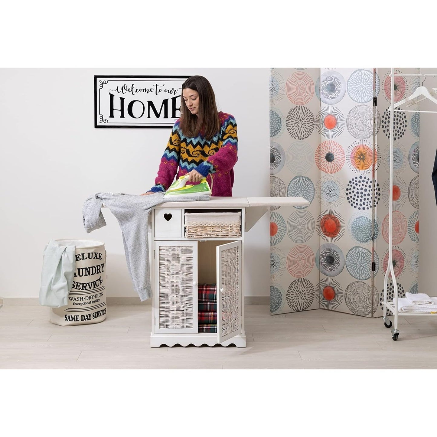 Baroni Home Mobile da Stiro con ASSE Ripiegabile, adatto per lavanderia, organizzazione, in legno