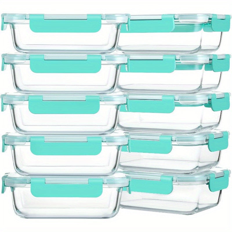 Confezione da 10, Contenitori in vetro da 22 Oz per preparazione pasti, Contenitori in vetro per alimenti con coperchi, Contenitori in vetro per pranzo, Adatti a microonde, forno, congelatore e lavastoviglie